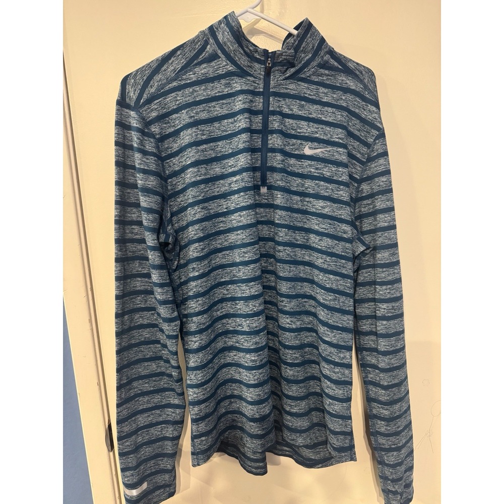 Nike Dri-FIT Running Quarter Zip Long Sleeve Athletic Top - Striped Large